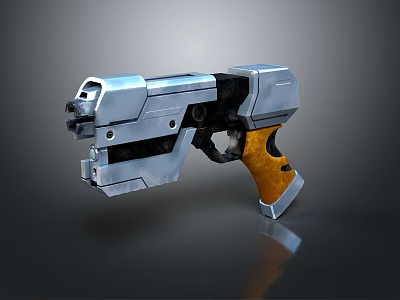 Futuristic Sci Fi Pistol With Silver Metal Body Black Details And Orange Grip 3d model Futuristic Sci Fi Pistol With Silver Metal Body Black Details And Orange Grip 3d model