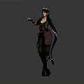 Elegant Fantasy Woman With Purple Hair Green Outfit Bow And Arrow Quiver