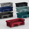 Red Velvet Tufted Sofa With Rolled Arms And Wooden Legs Design