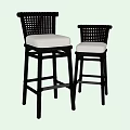 Two Woven Backrest Bar Stools With Wooden Frames And White Cushions For Modern Kitchen Home Bar