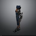 Advanced Robotic Leg Design With Blue Orange Metallic Structure And Mechanical Joints