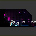 Modern Neon Lit Indoor Scene Featuring Staircases Sofas And Kiss Me Signage