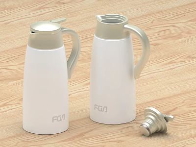 FOGA Daily Use Insulated Thermos Flasks with White Body and Silver Lid on Wooden Surface 3d model