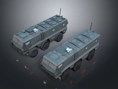 Two Heavy Duty Military Vehicles With Roof Mounted Equipment And Antennas 3d model