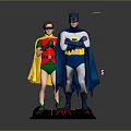 Batman and Robin Standing Statues with Blue Gray Green Red Costumes and Black Base