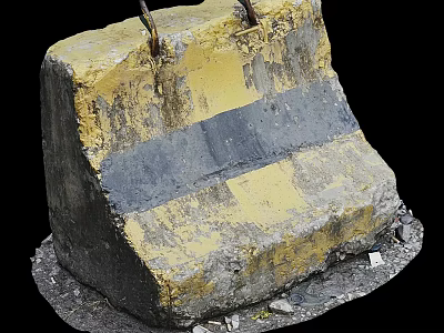 Worn Concrete Barrier With Yellow Gray Stripes And Gravel Base 3d model