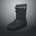 Black Mid Calf Boots With Rubber Sole Laces Gray Trim And Yellow Button Details