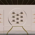 Elegant Pink Modern Boutique Interior With Circular Handbag Display And Shoe Shelves