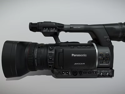 Professional Black Panasonic Camcorder With Large Lens And Control Buttons Interface Ports 3d model