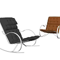 Black And Brown Leather Leisure Chairs With Metal Frame And Rocking Base