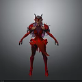 Fantasy Demon Character Red Outfit With Horns And Purple Shoulder Decorations