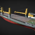 Large Cargo Ship With Yellow Cranes Red And Green Hull Open Deck And White Superstructure