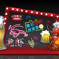 Summer Night Food Season Featuring Crayfish Beer Neon Lights And Cartoon Character