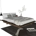 Modern Double Bed Interior Setup With Plush Pillows Cozy Blanket Side Table and Potted Plant