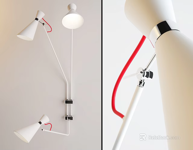 Modern Wall Lamp With Adjustable White Arm And Red Accent For Contemporary Interior 3d model 