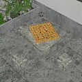 Rustic Stone Table and Chair Set with Chessboard for Outdoor Game on Stone Patio