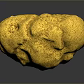 Golden Stone With Natural Texture And Wooden Elements On Gray Background With Reflection