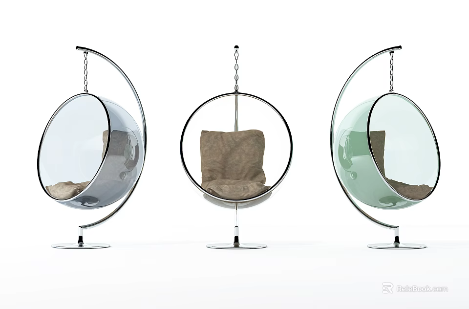 Modern Hanging Chair with Transparent Sphere Design Metal Frame and Cozy Cushion in Different Colors 3d model 