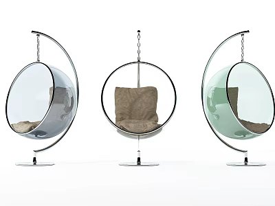 Modern Hanging Chair with Transparent Sphere Design Metal Frame and Cozy Cushion in Different Colors 3d model