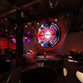 Modern Bar Interior Design With Red Ambient Lighting Leather Sofas And Metal Decorations 3d model