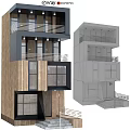 Modern Multi Storey Building Exterior With Balconies Wooden Panels And Windows