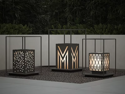 Modern Outdoor Lights With Geometric Patterns And Hollowed Designs For Garden Decor 3d model