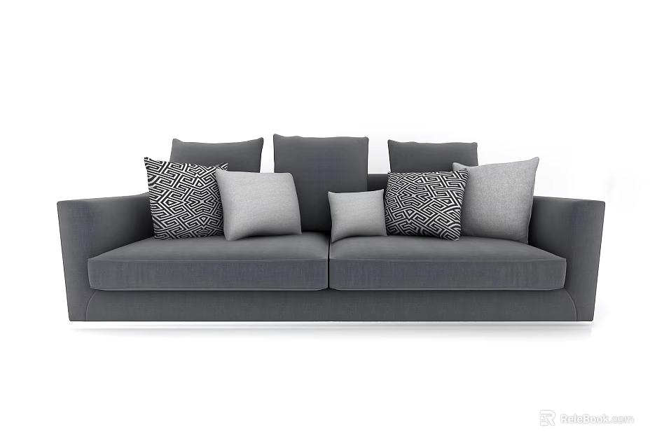Modern Two Seater Sofa in Gray Fabric with Multiple Stylish Decorative Pillows 3d model