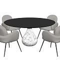 Modern Round Black Dining Table Set With White Marble Base And Four Gray Chairs 3d model