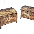 Two Ornate Vintage Chests With Intricate Decorative Patterns And Lidded Storage
