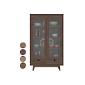 Elegant Wooden Sideboard with Glass Doors Drawers and Displayed Dinnerware Flowers
