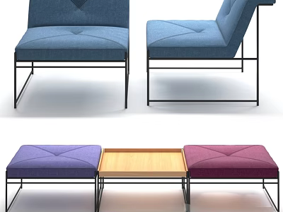 Modern Single Fabric Sofa with Metal Frame in Blue and Purple Tones for Living Room 3d model