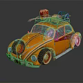 Vintage Orange Volkswagen Beetle With Roof Rack Carrying Colorful Luggage Boxes