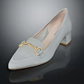 Light Blue Women's Pointed Toe Block Heel Shoes With Gold Horsebit Suede Detail