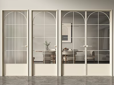 Modern White Double Doors With Arched Grid Glass Panels In Living Interior Space 3d model