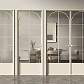 Modern White Double Doors With Arched Grid Glass Panels In Living Interior Space