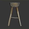 Rustic Wooden Stool With Square Seat Featuring Carved Open Bowl And Four Legs Design