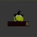 Cute Green Reptile Wearing Wizard Hat Sitting On Old Book With Smiling Face