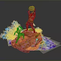 Dynamic Game Movie Characters Blue Figure Lifting Object Orange Character Rock Base Blue Purple Energy