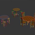 Orange And Pink Round Table Furniture With Matching Chairs And Stools
