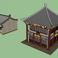 Ancient Chinese Architecture Traditional Wooden Structure with Carved Windows and Curved Roof Design