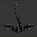 Fantasy Armored Creature With Metallic Wings And Detailed Dark Armor Design