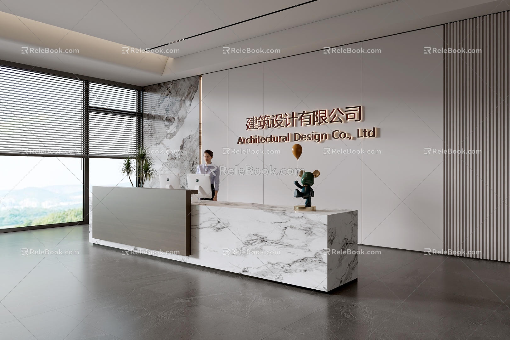 Modern company front desk background wall reception area bar desk reception desk hall simple lobby 3d model