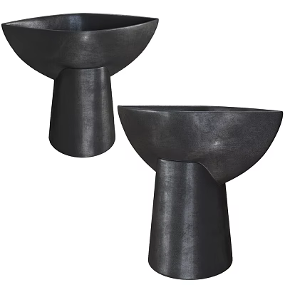 Two Modern Black Matte Ceramic Vases With Unique Curved Design For Home Decor 3d model