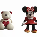 Plush Dolls White Teddy Bear Red Heart I Love You And Minnie Mouse Red Dress