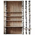 Wooden Shelving Unit With Birch Tree Trunk Supports And Natural Wood Texture Shelves