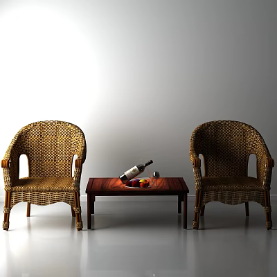 Outdoor leisure building animation woven chair sun umbrella 3d model