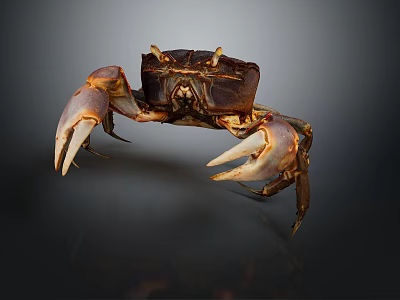 Detailed Realistic Crab With Large Claws And Brown Orange Shell On Dark Background 3d model