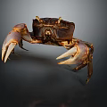 Detailed Realistic Crab With Large Claws And Brown Orange Shell On Dark Background