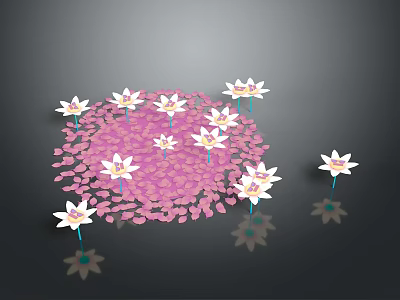 White Water Lilies With Pink Petals Floating On Pond Surface And Reflections 3d model