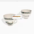 Traditional Porcelain Tea Cups Featuring Landscape Painting Green Border And Chinese Calligraphy